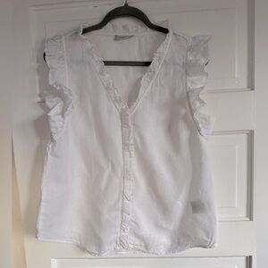 Outerknown Linen Sleeveless ruffles Buttoned Blouse women’s S Runs big NWOT